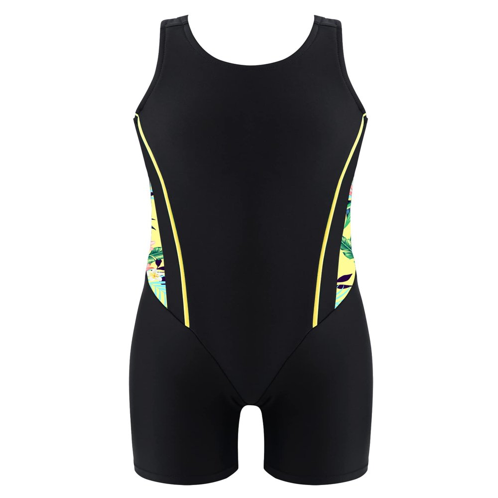iiniim Kids Girls One-Piece Swimsuits Rash Guard Water Sport Short Boyshorts Tankini Bathing Suit Yellow&Black 8 Years