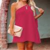 Jhsnjnr Women's Casual Cocktail Dress Sexy One Shoulder Mini Dress Summer Vacation Beach Dresses Rose Red view 2