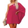 Jhsnjnr Women's Casual Cocktail Dress Sexy One Shoulder Mini Dress Summer Vacation Beach Dresses Rose Red view 3
