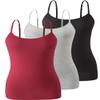 Air Curvey 3 Pack Camisole Tops for Women Built in Bra Adjustable Spaghetti Strap Soft Cotton Undershirt Tanks Seamless Layering Tops Black Gray Wine Red XL view 1