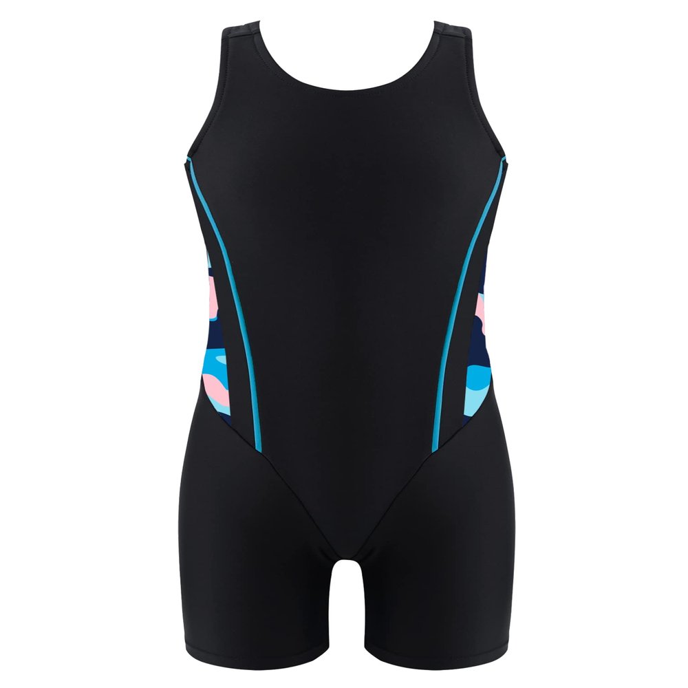 iiniim Kids Girls One-Piece Swimsuits Rash Guard Water Sport Short Boyshorts Tankini Bathing Suit Blue Camouflage&Black 16 Years