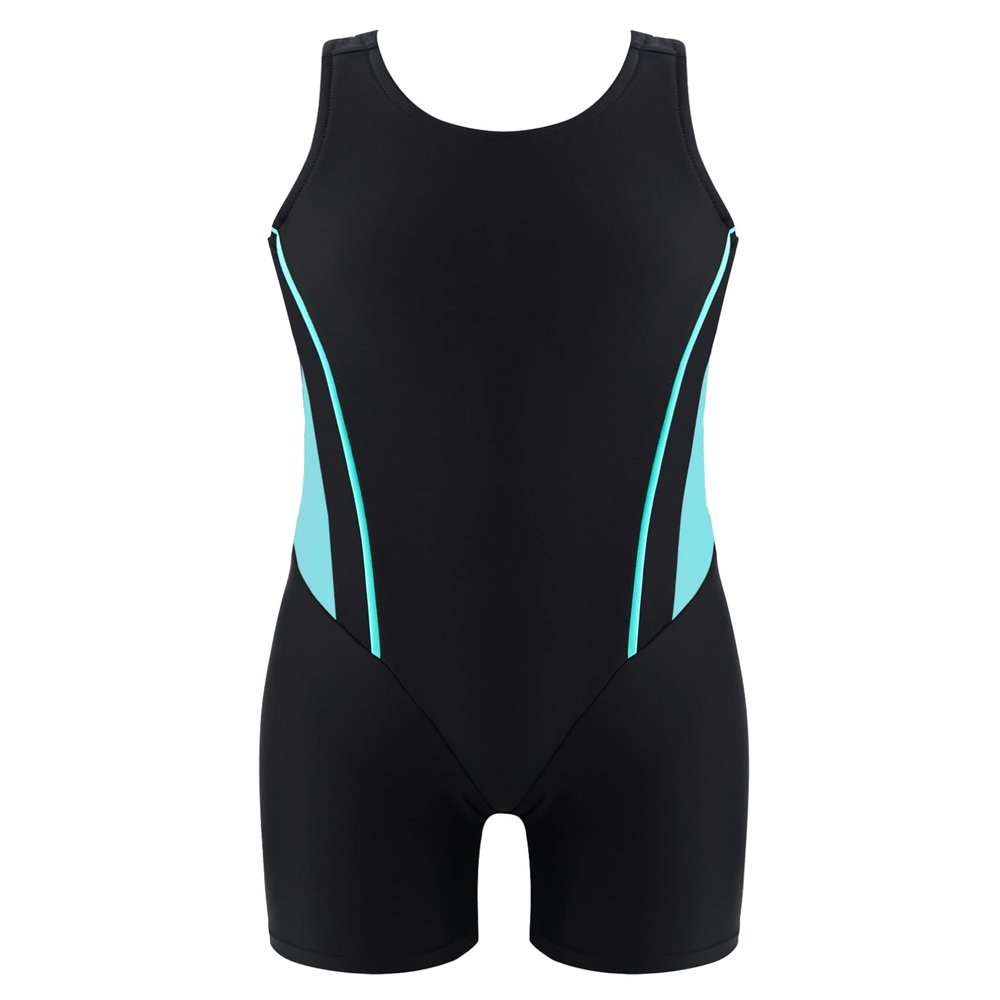 iiniim Kids Girls One-Piece Swimsuits Rash Guard Water Sport Short Boyshorts Tankini Bathing Suit Green&Black 14 Years