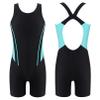 iiniim Kids Girls One-Piece Swimsuits Rash Guard Water Sport Short Boyshorts Tankini Bathing Suit Green&Black 14 Years view 3