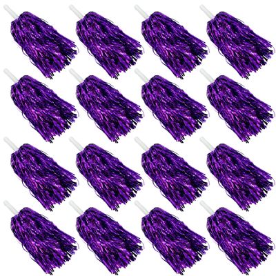 16PCS Cheerleading Pom Poms Metallic Foil Plastic Pom Poms with Baton Handle for Game Sports Squads Dancing Party Football Basketball Club Spirit Sports Stage Performance Celebration (Purple)