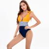 Mother Daughter Matching Outfits Mommy and Me Family Matching Swimsuits Sets Women Striped Print V Neck One Piece Swimwear Girls One Piece Bathing Suits Orange + Blue 11-12 Years view 3