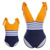 Mother Daughter Matching Outfits Mommy and Me Family Matching Swimsuits Sets Women Striped Print V Neck One Piece Swimwear Girls One Piece Bathing Suits Orange + Blue 11-12 Years view 4