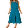 ROYLAMP Women's Summer 2 Piece Outfits Round Neck Crop Basic Top Cropped Wide Leg Pants Set Jumpsuits Lake Blue X-Large view 1