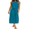ROYLAMP Women's Summer 2 Piece Outfits Round Neck Crop Basic Top Cropped Wide Leg Pants Set Jumpsuits Lake Blue X-Large view 2