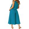 ROYLAMP Women's Summer 2 Piece Outfits Round Neck Crop Basic Top Cropped Wide Leg Pants Set Jumpsuits Lake Blue X-Large view 3