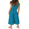 ROYLAMP Women's Summer 2 Piece Outfits Round Neck Crop Basic Top Cropped Wide Leg Pants Set Jumpsuits Lake Blue X-Large view 4