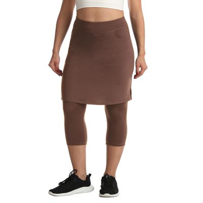 Modest Skirt with Leggings Attached for Women Workout Knee Length Swim Capri Pants with 2 Pockets cf l Coffee