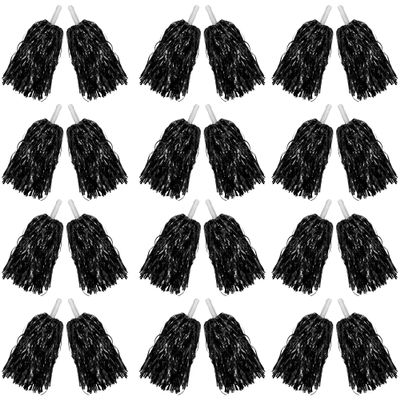24PCS Cheerleading Pom Poms Metallic Foil Plastic Pom Poms with Baton Handle for Game Sports Squads Dancing Party Football Basketball Club Spirit Sports Stage Performance Celebration (black)