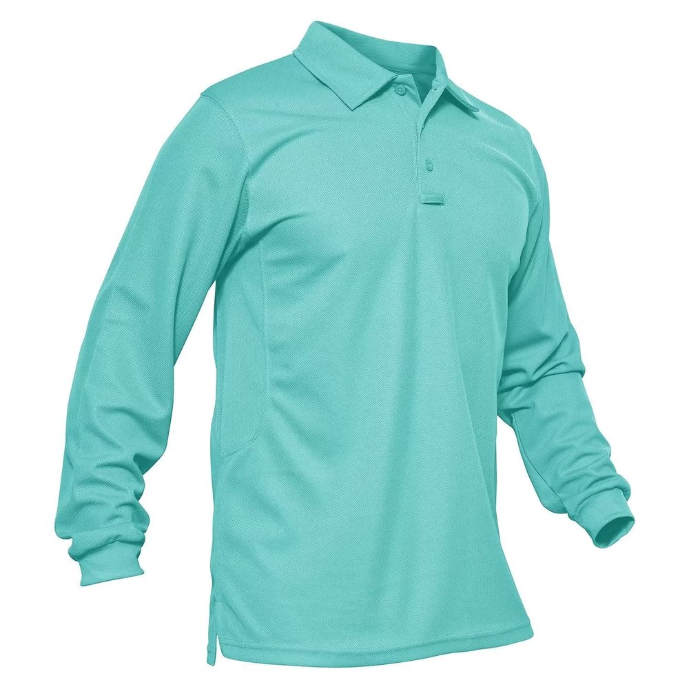 MAGCOMSEN Mens Shirts Long Sleeve Work Shirts for Men Casual Golf Shirts Quick Dry Shirts Summer Shirts Golf Polo Shirts for Men Polo Shirts for Men Shirts for Men Fall Shirts Water Blue