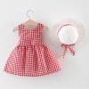 2PCS Summer Baby Girls Clothes Outfit Sets Toddler Bow Floral Plaid Print Sundress Sleeveless Dress + Hat Set 0-3 Years (Red, 18-24 Months) view 2