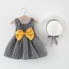 2PCS Summer Baby Girls Clothes Outfit Sets Toddler Bow Floral Plaid Print Sundress Sleeveless Dress + Hat Set 0-3 Years (Black, 2-3 Years) view 2