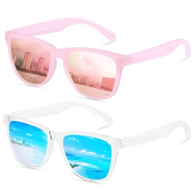 ANDWOOD Sunglasses for Women Men Mirrored UV Protection Cute Fun Teen Girls Sun glasses Outdoor Running Shades Hot Pink Ice Blue