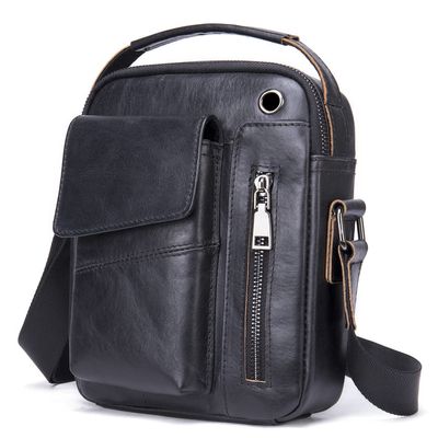 Leather Shoulder Crossbody Bag for Men Business Messenger Briefcase Handbag Phone Wallet Tote Casual Daypack with Phone Cable Hole (Black)