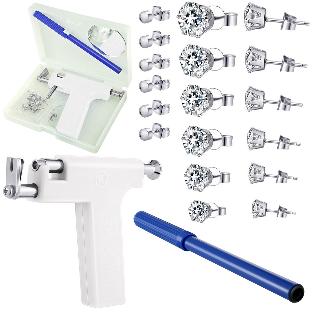 Hicarer Ear Piercing Gun Kit Professional Ear Piercing Machine with 12 Pairs stainless steel Earrings Studs Tool Set for At Home Salon Earlobe Cartilage Helix Tragus(White)