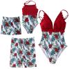 Family Matching Swimsuits Mom and Me One-Piece Swimwear Couples Bathing Suit Leaves Floral Print Beachwear view 1