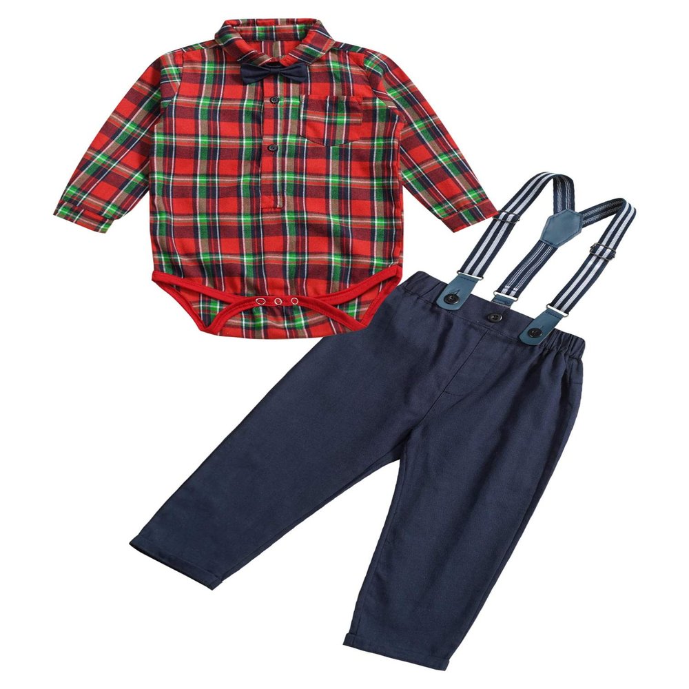 YiZYiF Baby Boys Clothes Dress Shirt with Bowtie + Suspender Pants Toddlers 4PCS Clothing Set Type A 3-4 Years