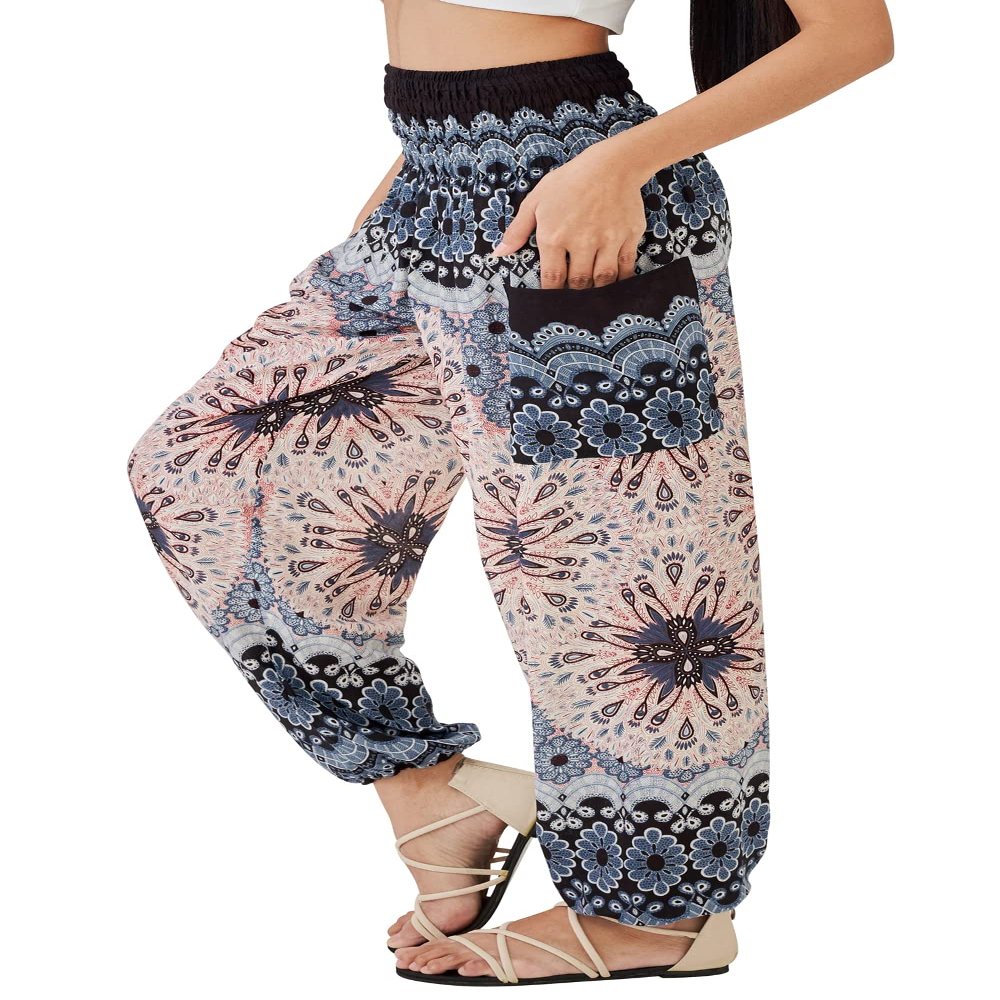 Joob Joob Boho Pants for Women - Hippie Harem Pants Women - Womens Yoga Pants  Comfy Bohemian Flowy Hippie Clothes - White Sand Medium