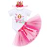 Baby Girl My 1st Birthday Outfit Cotton Short Sleeve Romper Bodysuit Princess Tutu Tulle Skirt Crown Headband 3pcs Set One Year Old Party Cake Smash Photo Props Hot Pink - My 1st Birthday 1 Year view 1