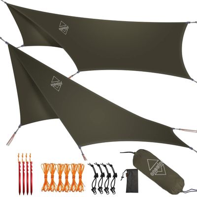 Onewind 1210 ft Hexagon Hammock Rain Fly, Waterproof Lightweight and Durable Silnlyon Camping Hammock Tarp for Backpacking and Hiking, Complete Accessories, OD Green