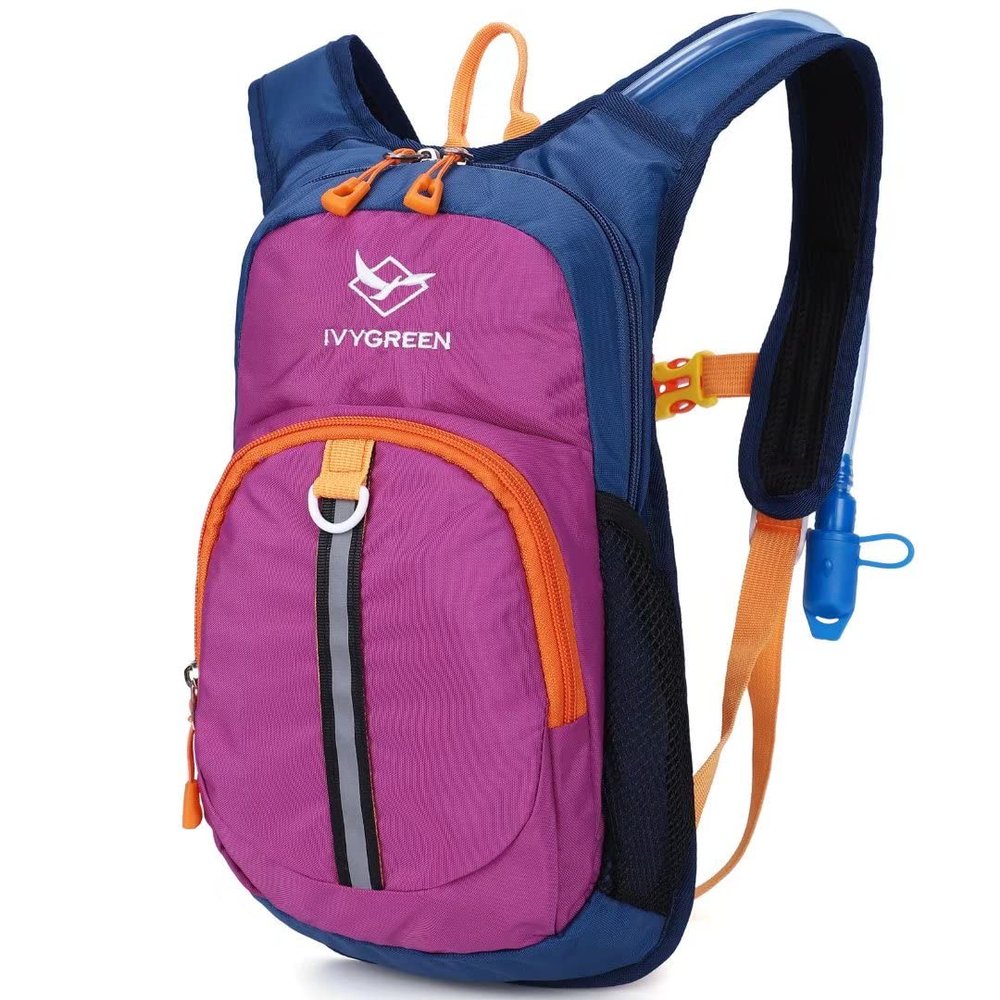 Ivygreen Kids Hydration Backpack, Hiking Backpack for Boys or Girls with 1.5L Water Bladder (Purple - Small)