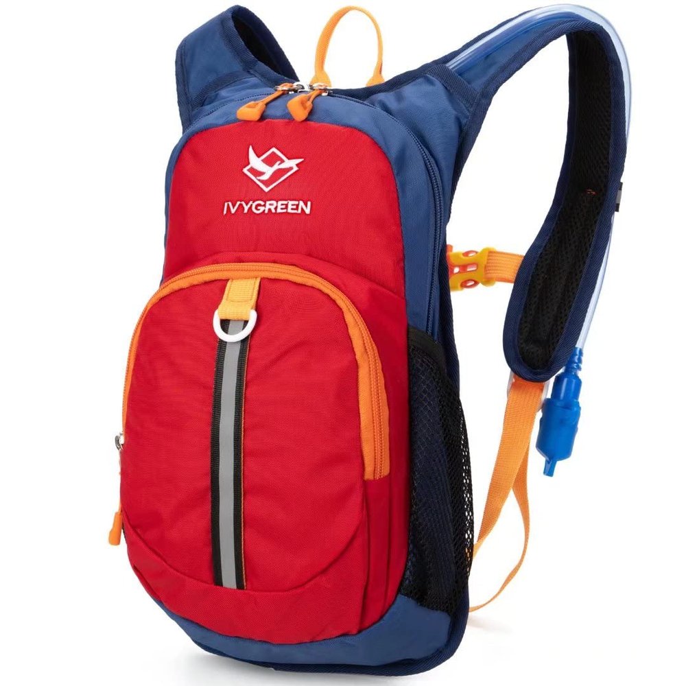 Ivygreen Kids Hydration Backpack, Hiking Backpack for Boys or Girls with 1.5L Water Bladder (Red - Small)