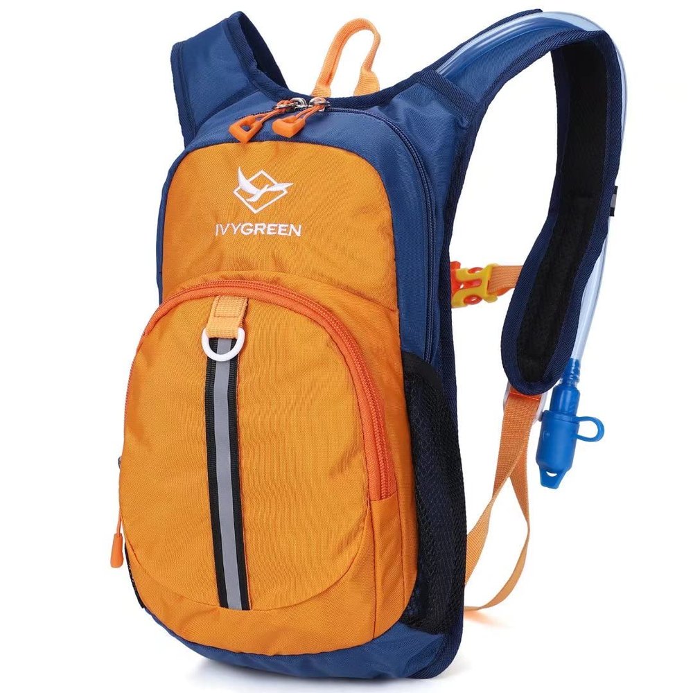 Ivygreen Kids Hydration Backpack, Hiking Backpack for Boys or Girls with 1.5L Water Bladder (Orange - Small)