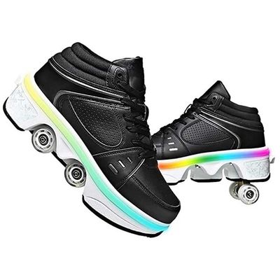 Deformation Roller Shoes Male and Female Skating Shoes Quad Roller Skates Kick Rollers Shoes Retractable Adults/Kids,Invisible Pulley Shoes Skates with Double-Row Outdoor Sneakers