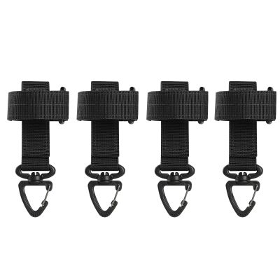 Azarxis Tactical Glove Holder Molle Key Ring Gear Clip Keychain Keeper Belt Hanging 360 Degrees Rotate Hook with Molle Webbing Attachments for Backpack Bag Camping Hiking Climbing (Black - Pack of 4)