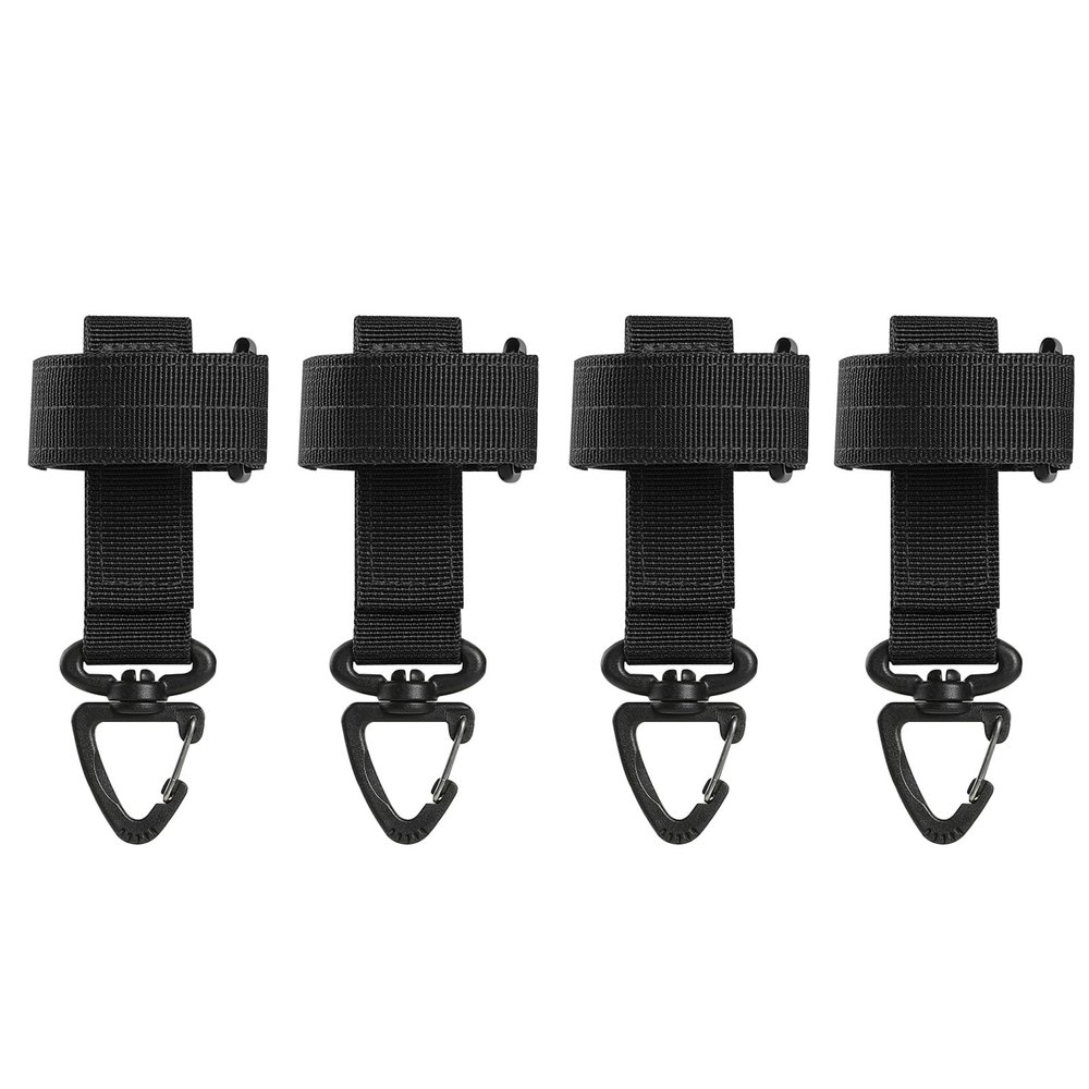 Azarxis Tactical Glove Holder Molle Key Ring Gear Clip Keychain Keeper Belt Hanging 360 Degrees Rotate Hook with Molle Webbing Attachments for Backpack Bag Camping Hiking Climbing (Black - Pack of 4)