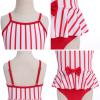 ABOCIW Girls One Pieces Swimsuits Adjustable Strap Ruffle Hem Striped Bathing Suit Hawaiian Beach Swimwear Red Striped 11-12 Years view 3