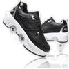 Deformation Roller Shoes Male and Female Skating Shoes Quad Roller Skates Kick Rollers Shoes Retractable Adults/Kids,Invisible Pulley Shoes Skates with Double-Row Outdoor Sneakers Black Silver view 1