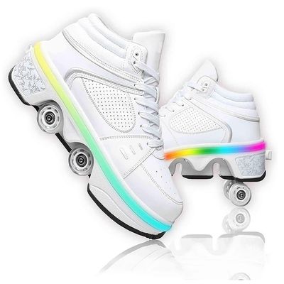 Deformation Roller Shoes Male and Female Skating Shoes Quad Roller Skates Kick Rollers Shoes Retractable Adults/Kids,Invisible Pulley Shoes Skates with Double-Row Outdoor Sneakers