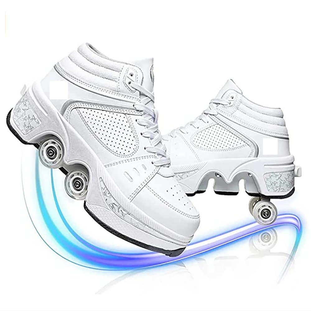 Deformation Roller Shoes Male and Female Skating Shoes Quad Roller Skates Kick Rollers Shoes Retractable Adults/Kids,Invisible Pulley Shoes Skates with Double-Row Outdoor Sneakers