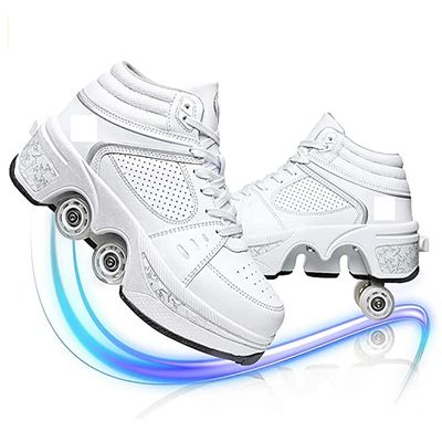 Deformation Roller Shoes Male and Female Skating Shoes Quad Roller Skates Kick Rollers Shoes Retractable Adults/Kids,Invisible Pulley Shoes Skates with Double-Row Outdoor Sneakers