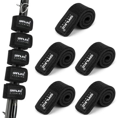 SAN LIKE 5pcs Fishing Rod Straps - 15cm Black Stretchy Tackle Holders for Casting Spinning and Fly Rods - Organize and Protect