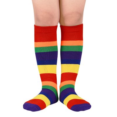 Durio Toddler Knee High Socks for Boys Girls Cotton Kids Soccer Socks with Striped Sports Knee High Tube Socks Kids 1 Rainbow Stripes One Size