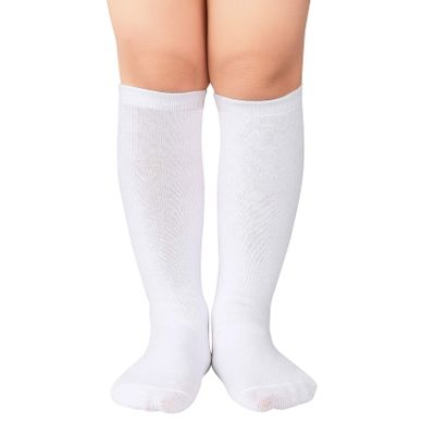 Durio Toddler Knee High Socks for Boys Girls Cotton Kids Soccer Socks with Striped Sports Knee High Tube Socks Kids 1 White One Size