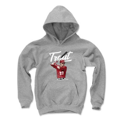 500 LEVEL Mike Trout Youth Sweatshirt (Youth Hoodie, Large, Gray) - Mike Trout Script W WHT