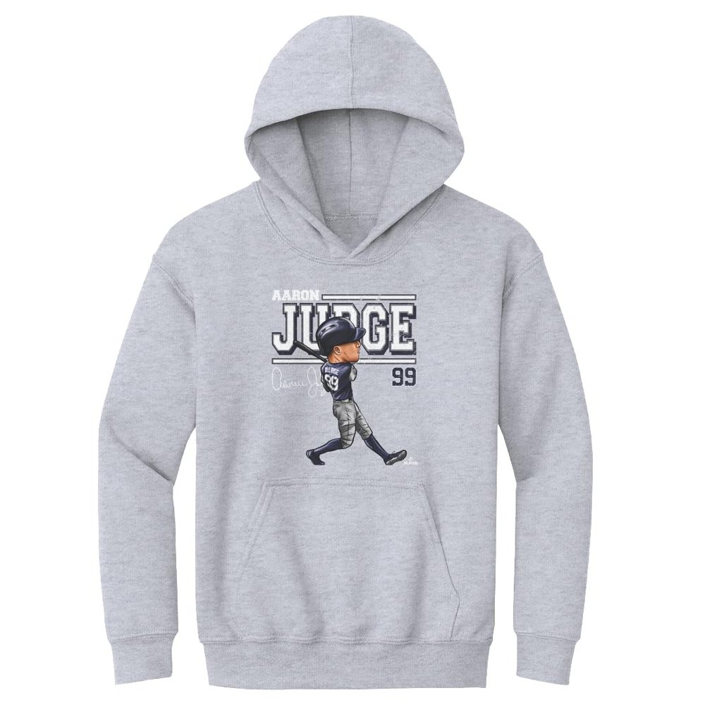 500 LEVEL Aaron Judge Youth Sweatshirt (Youth Hoodie, X-Large, Gray) - Aaron Judge Cartoon WHT