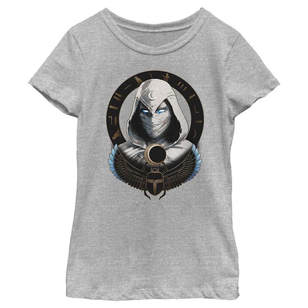 Fifth Sun girls Marvel Moon Knight Moon Knight Mask Badge Short Sleeve Tee T Shirt, Athletic Heather, X-Small US