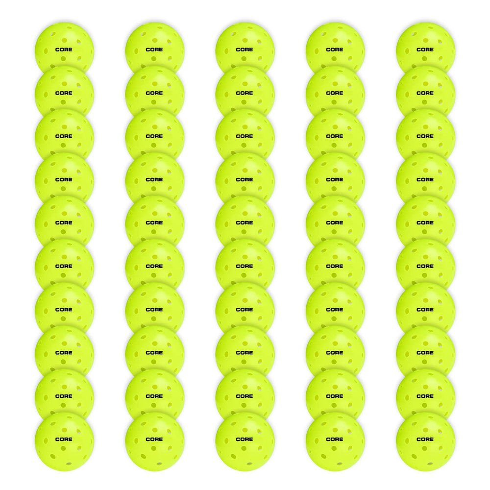 CORE Pickleball Balls for Professionals and All Levels of Play - Set of 4-50 Balls with 40 Holes - Durable Design - Premium Outdoor Pickleball - Polypropylene - USA Pickleball Approved(50 Pack,Neon)