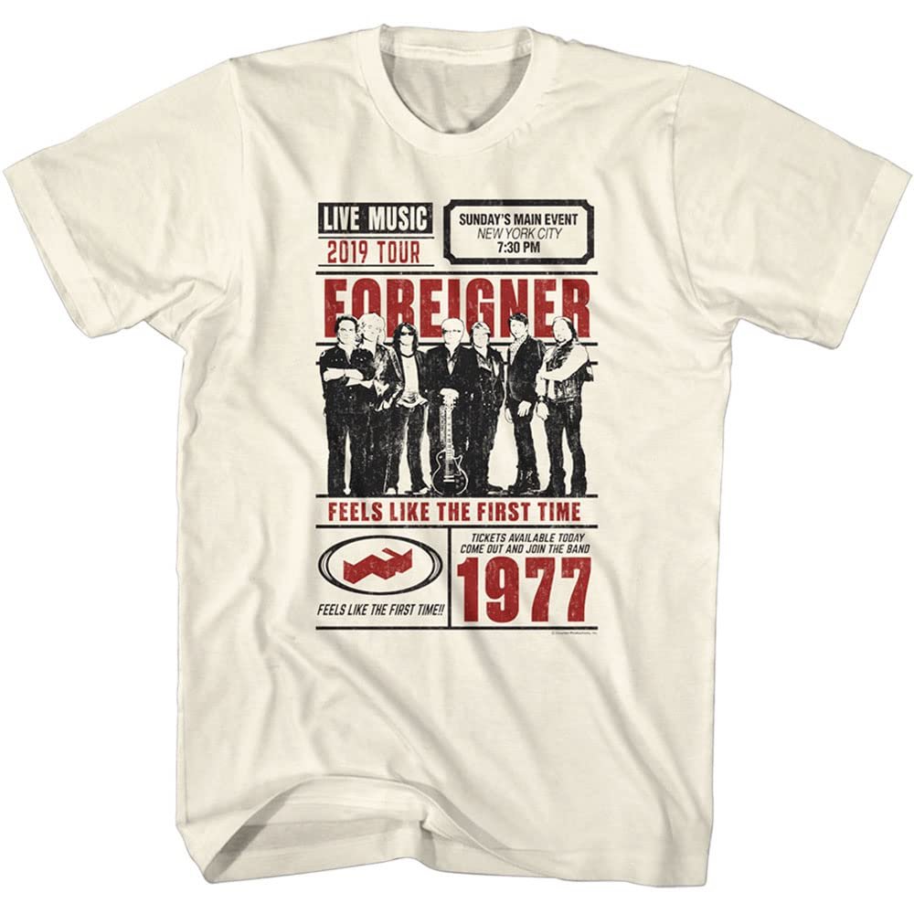 American Classics Foreigner 80s Band Live Tour Poster Adult Short Sleeve T-Shirts Graphic Tees Beige