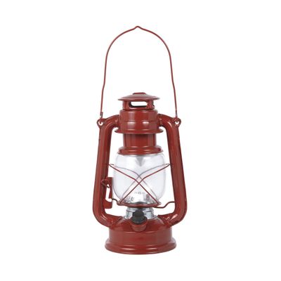 Alpine Corporation 10" H Indoor/Outdoor Metal and Glass Hurricane Lantern with Dimmable LED Lights, Red
