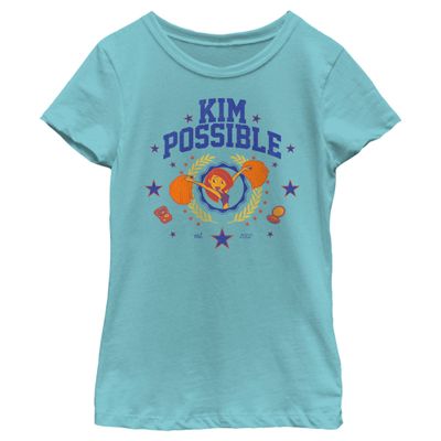 Disney Girl's Kim Possible Cheerleader Kim Est. 2002 T-Shirt - Tahiti Blue - X Large