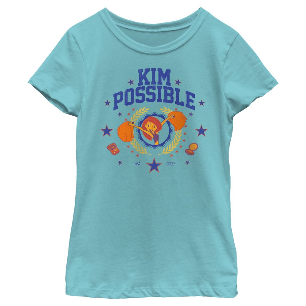 Disney Girl's Kim Possible Cheerleader Kim Est. 2002 T-Shirt - Tahiti Blue - X Large