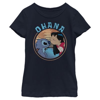 Disney Girl's Lilo and Stitch Ohana T-Shirt, Navy, X-Large